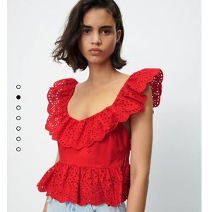 Zara open back red embroidered top